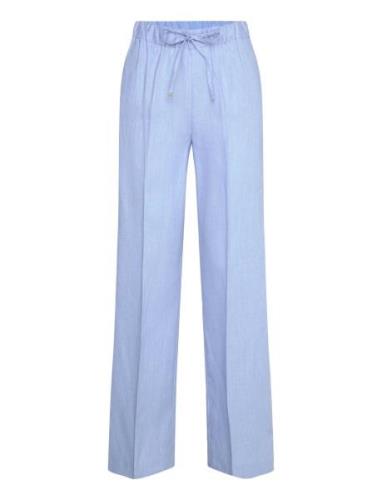 Linen-Blend Elastic Waist Trousers Bottoms Trousers Linen Trousers Blu...