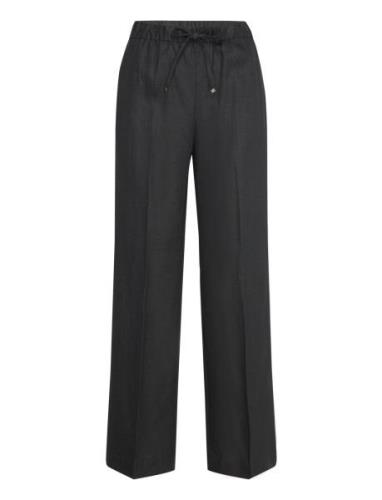 Linen-Blend Elastic Waist Trousers Bottoms Trousers Linen Trousers Bla...