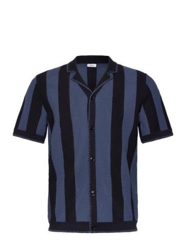 Naxos Designers Knitwear Short Sleeve Knitted Polos Blue Reiss