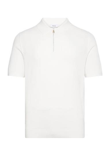 Ivor Designers Knitwear Short Sleeve Knitted Polos White Reiss