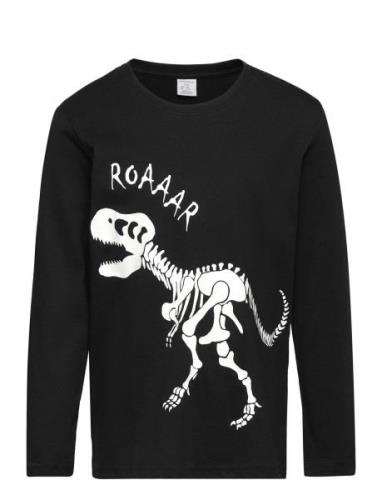 Top Ls Dino Glow In Dark Tops T-shirts Long-sleeved T-Skjorte Black Li...