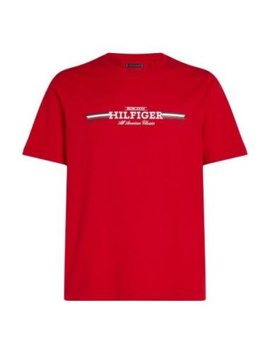 Hilfiger Chest Stripe Tee Tops T-Kortærmet Skjorte Red Tommy Hilfiger