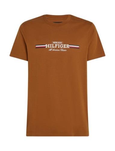 Hilfiger Chest Stripe Tee Tops T-Kortærmet Skjorte Brown Tommy Hilfige...