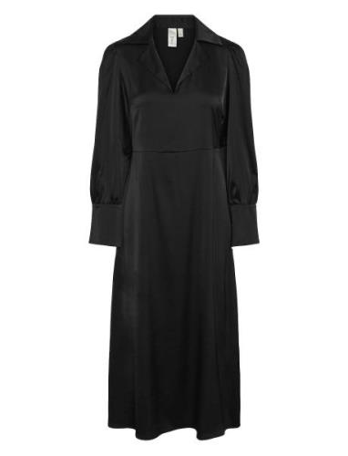 Yaspella Ls Long Dress S. Noos Knælang Kjole Black YAS