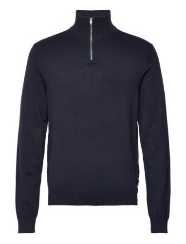 Half Zip Mélange Knit Tops Knitwear Half Zip Jumpers Navy Lindbergh