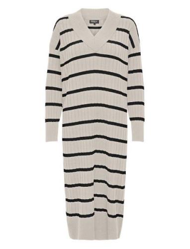 Onlnew Tessa L/S Midi V Dress Knt Noos Knælang Kjole Cream ONLY