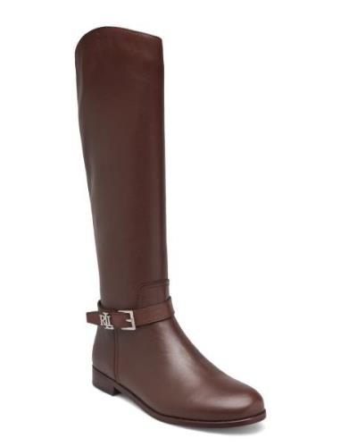 Brooke Burnished Leather Riding Boot Lange Støvler Brown Lauren Ralph ...