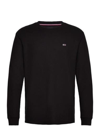 Tjm Reg Waffle L/S Tee Tops T-Langærmet Skjorte Black Tommy Jeans