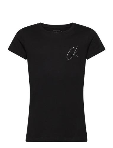 Ck Signage Slim Ss T-Shirt Tops T-Kortærmet Skjorte Black Calvin Klein