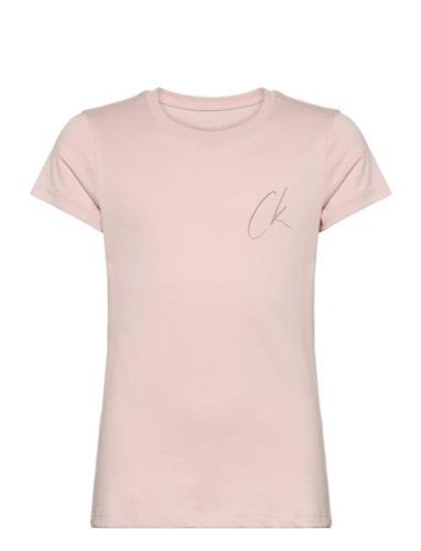 Ck Signage Slim Ss T-Shirt Tops T-Kortærmet Skjorte Pink Calvin Klein