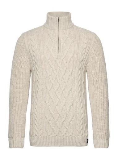 Jacob Cable Knit Half Zip Tops Knitwear Half Zip Jumpers Cream Superdr...