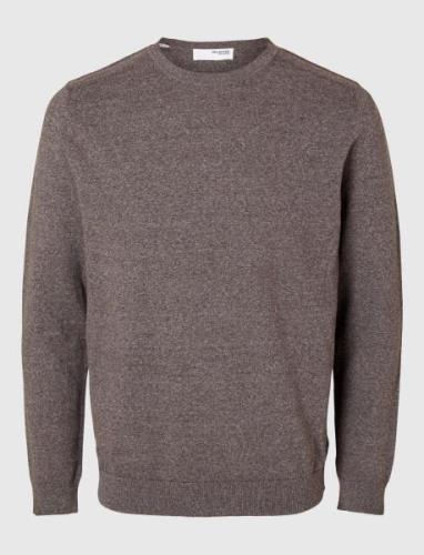 Slhberg Crew Neck Noos Tops Knitwear Round Necks Brown Selected Homme