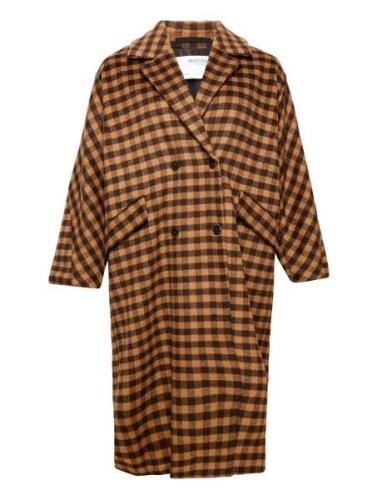 Slfnew Element Wool Coat B Check Curve Uldjakke Jakke Brown Selected F...