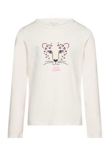 Printed Longsleeve Tops T-shirts Long-sleeved T-Skjorte Cream Tom Tail...