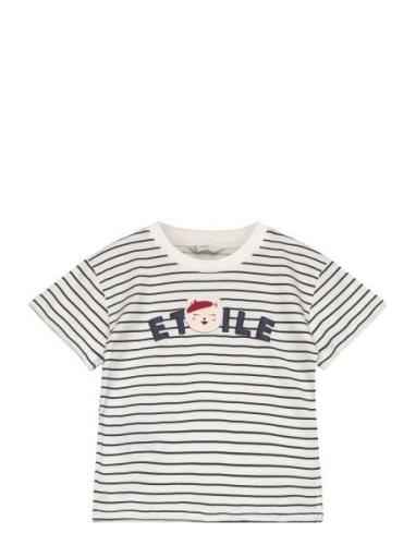 Striped Cotton T-Shirt Tops T-Kortærmet Skjorte White Mango