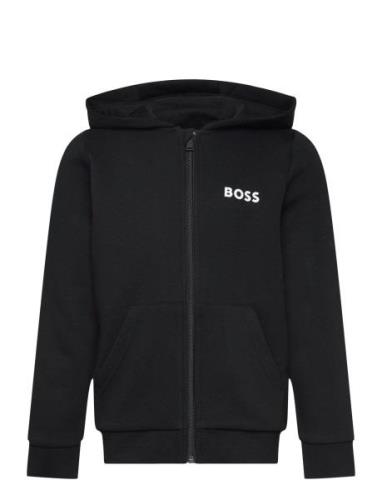 Hooded Cardigan Tops Sweatshirts & Hoodies Hoodies Black BOSS