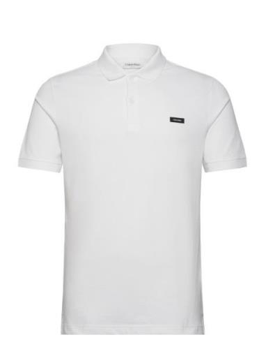 Stretch Pique Slim Button Polo Tops Polos Short-sleeved White Calvin K...