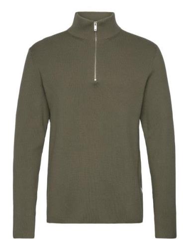 Half Zip Rib Knit Tops Knitwear Half Zip Jumpers Green Lindbergh