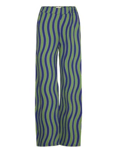 Multicolour Waves Printed Pants Bottoms Trousers Wide Leg Green Bobo C...