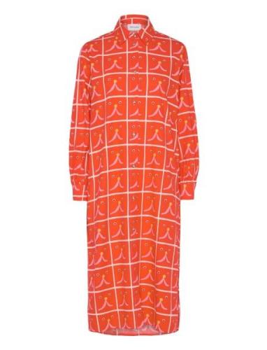 Abstract Cat Smile Printed Shirt Dress Knælang Kjole Orange Bobo Chose...