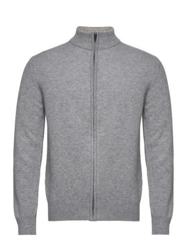 Lambswool Fzip Tops Knitwear Full Zip Jumpers Grey Hackett London