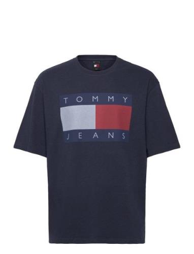 Tjm Ovz Melange Flag Tee Tops T-Kortærmet Skjorte Navy Tommy Jeans