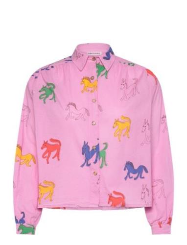 Wonder Horse Print Gathered Shirt Tops Shirts Long-sleeved Pink Bobo C...