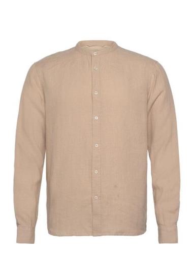 Theo Linen Stand Shirt Tops Shirts Casual Beige Mos Mosh Gallery