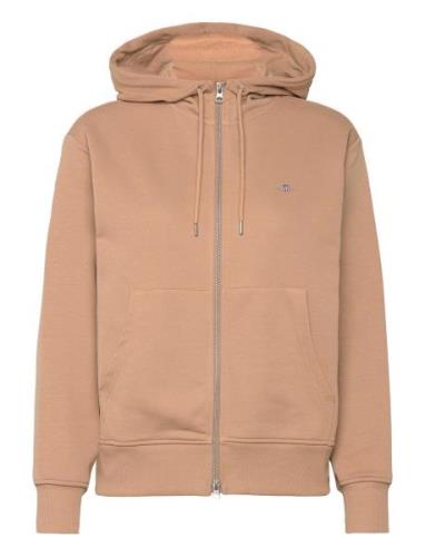 Shield Zip Hoodie Tops Sweatshirts & Hoodies Hoodies Beige GANT