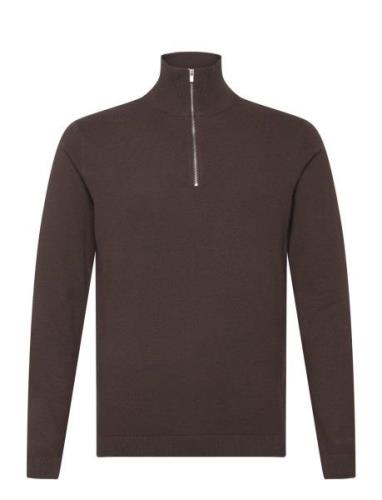 100% Recycle Knit Half Zip Tops Knitwear Half Zip Jumpers Brown Lindbe...