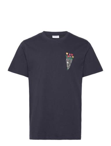 Bouquet T-Shirt Tops T-Kortærmet Skjorte Navy Les Deux