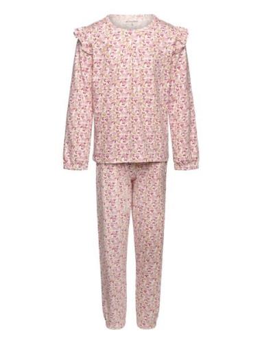 Pyjamas Ls Set Aop Pyjamassæt Pink Minymo