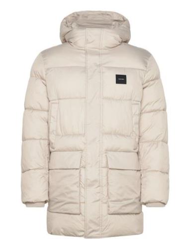 Long Hooded Quilt Puffer Mw Uldfrakke Frakke Beige Calvin Klein