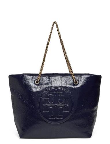 Ella Crinkle Patent Chain Tote Bags Totes Navy Tory Burch