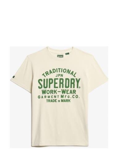 Machined Goods Workwear Tee Tops T-Kortærmet Skjorte Cream Superdry