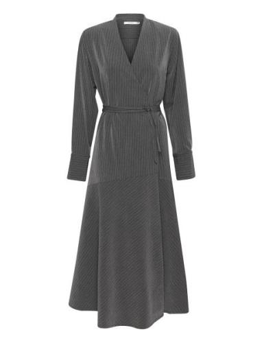 Joellegz Mel. Pinstripe Wrap Dress Knælang Kjole Grey Gestuz