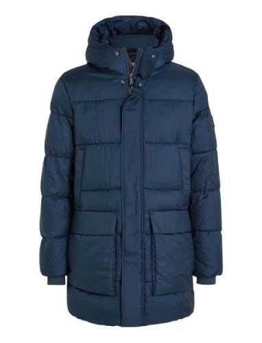 Long Hooded Quilt Puffer Mw Uldfrakke Frakke Navy Calvin Klein