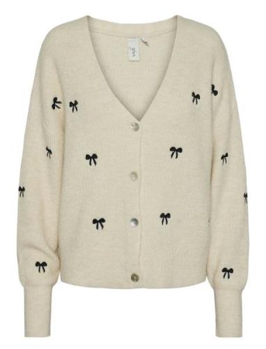 Yasbow Ls Embroided Knit Cardigan S. Tops Knitwear Cardigans Cream YAS