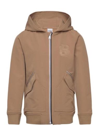 Hooded Cardigan Tops Sweatshirts & Hoodies Hoodies Brown BOSS