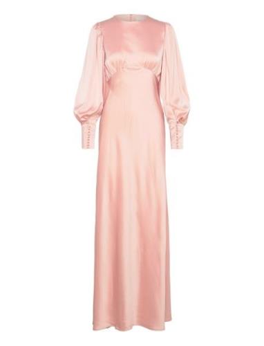 Alize Long Sleeved Satin Maxi Dress Designers Maxi Dress Pink Malina