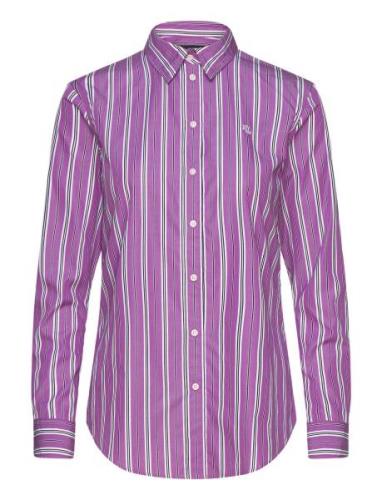 Classic Fit Striped Broadcloth Shirt Tops Shirts Long-sleeved Purple L...