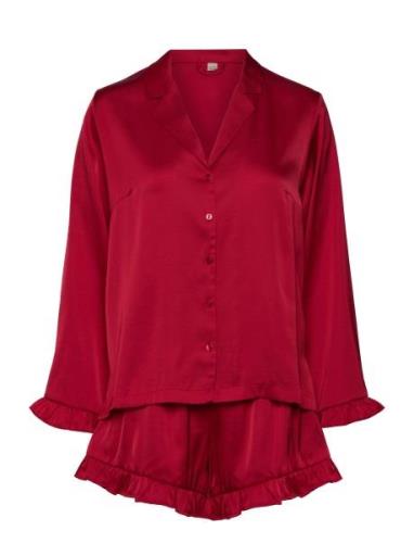 Pyjama Set Satin Frill Pyjamas Nattøj Red Lindex