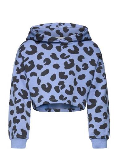 Cropped All Over Printed Hoody Tops Sweatshirts & Hoodies Hoodies Blue...