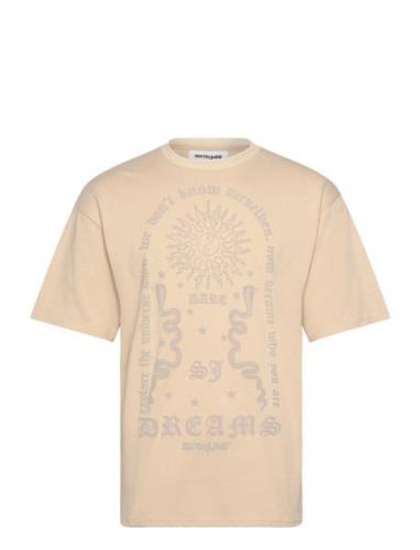 Dreams Puff Print Ss Tshirt Tops T-Kortærmet Skjorte Beige SIXTH JUNE