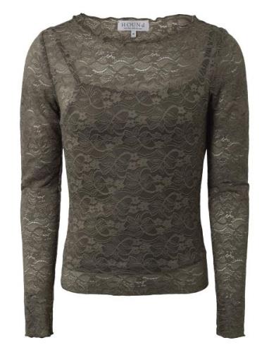 Lace Top Tops T-shirts Long-sleeved T-Skjorte Green Hound