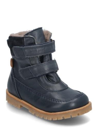 Rub Sole™ Velcro Boot Tex Vinterstøvler Med Burrebånd Navy Pom Pom