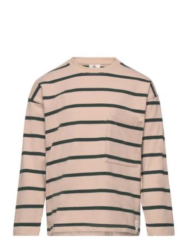 T-Shirt Ls Stripe Tops T-shirts Long-sleeved T-Skjorte Beige En Fant