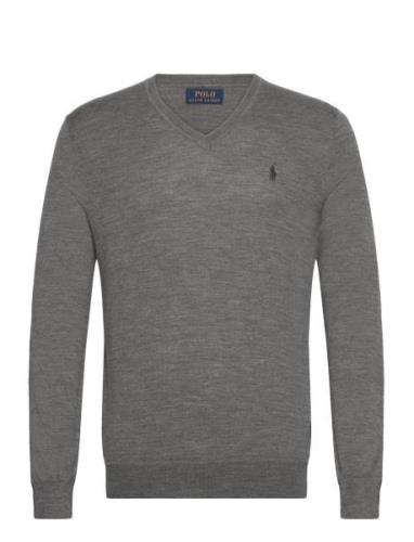 Slim Fit Washable Wool V-Neck Sweater Tops Knitwear V-necks Grey Polo ...