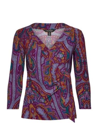 Paisley Stretch Jersey Top Tops Blouses Long-sleeved Purple Lauren Ral...