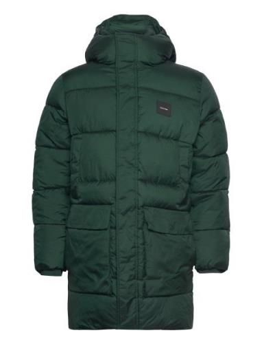 Long Hooded Quilt Puffer Mw Uldfrakke Frakke Green Calvin Klein